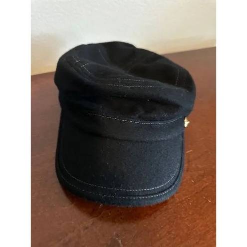 Juicy Couture  Military Cadet Newsboy Hat Cap Black Wool Gold Button y2k