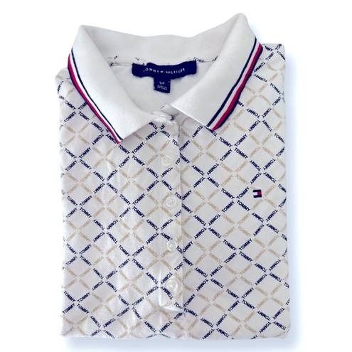 Tommy Hilfiger Preppy logo print Polo, short sleeve, white, summer, collared EUC