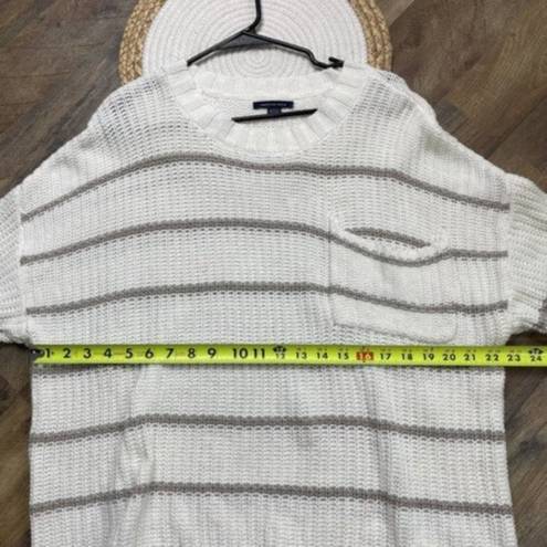 American Eagle  Striped Pullover Sweater Womens XL White Beige Cotton Blend