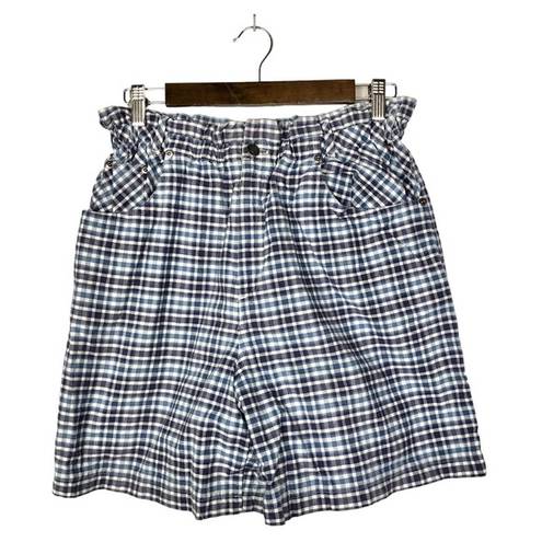 Hunt Club Vintage  Blue Plaid High Rise Mom Shorts 10