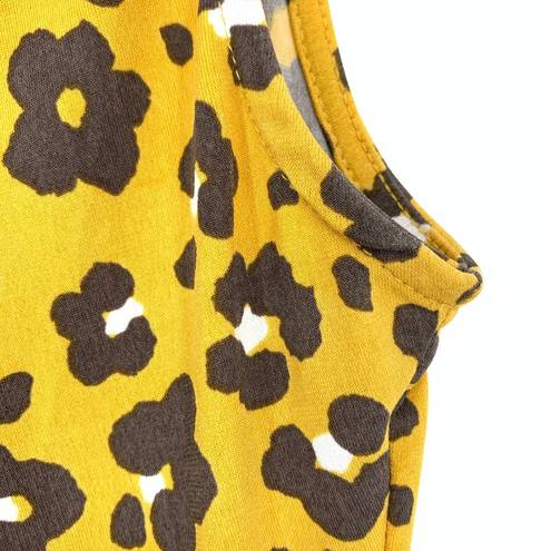 Carmen Marc Valvo Carmen Top Women's Size Large Yellow Floral Leopard Print Tank Blouse Knot Front