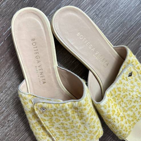 Bottega Veneta  Pony Hair Green Yellow Cheetah Slides Sandals