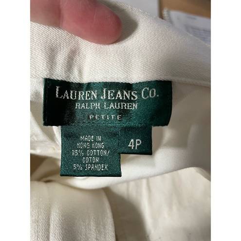 Krass&co Lauren Jeans  White High Rise Stretch Gold Zipper Sailor Capris Size 4P