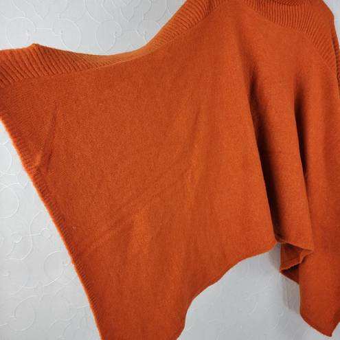 Lou & grey  Womens Poncho Sweater One Size Orange Turtleneck Wool Blend Armholes