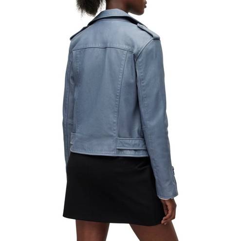 All Saints Balfern Flint Blue Belted Crop Leather Moto Jacket Size 4