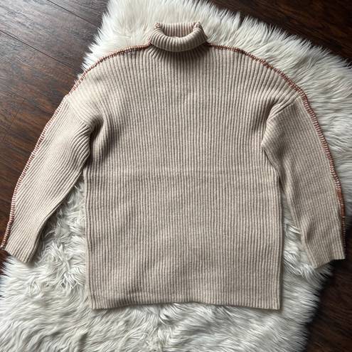 Listicle Contrast Stitch Mock Neck Sweater