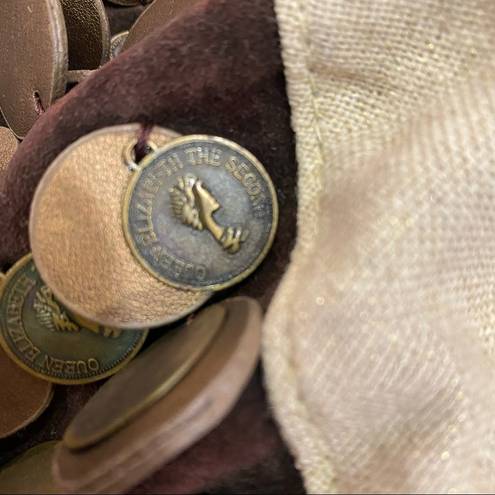 Linen and Suede Mini Hobo Bag with Queen II Coins Tan