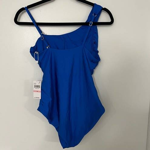 Trina Turk  Monaco Asymmetrical Spritz Blue One Piece Swimsuit - Size 10