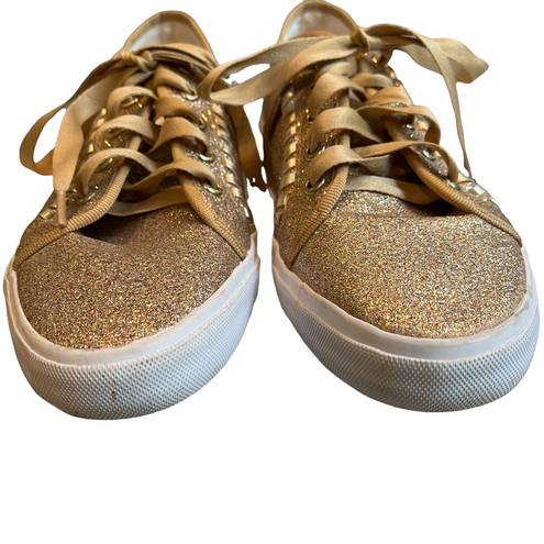 Jack Rogers  Carter Glitter Sneakers Metallic Gold Lace Up Sparkle