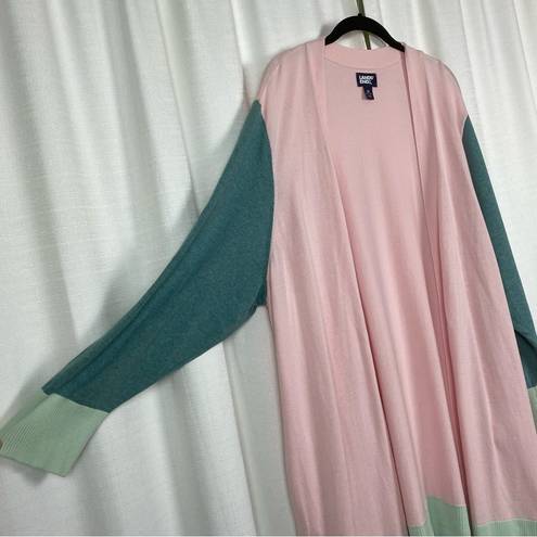 Lands'End  Two Piece Pink&Green Color Block Maxi Dress&Longline Cardigan Sz.3X