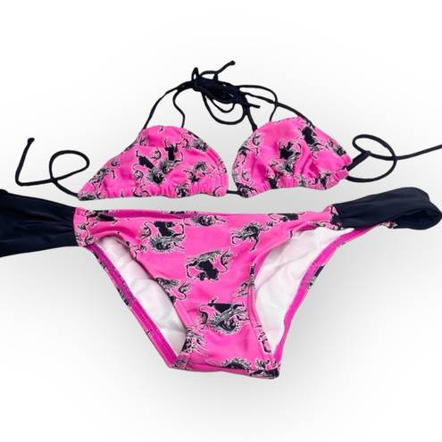 Joe Boxer new  ☼ Unicorn Print 2 Piece String Bikini Set ☼ Hot Pink Black ☼ XS