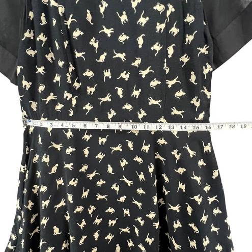 The Row Ducks In A Mini Dress Women L Black Cream Cat Print Short Sleeve Sheer Lined