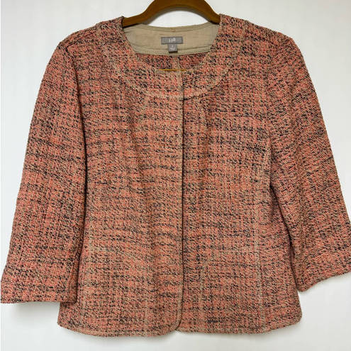 J.Jill  Womens Peach Tan Tweed Button Up Jacket Blazer Snap Button Medium