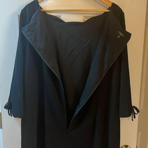 Talbots Black Scallop Collar Tie Sleeve Crepe Dress Size 16W