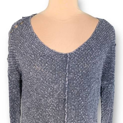 Vintage Havana  Women's Sweater Gray Knitted Shoulder Lace Neutral Knit Pullover