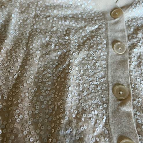 Talbots Stunning  winter white sequined short sleeve sweater