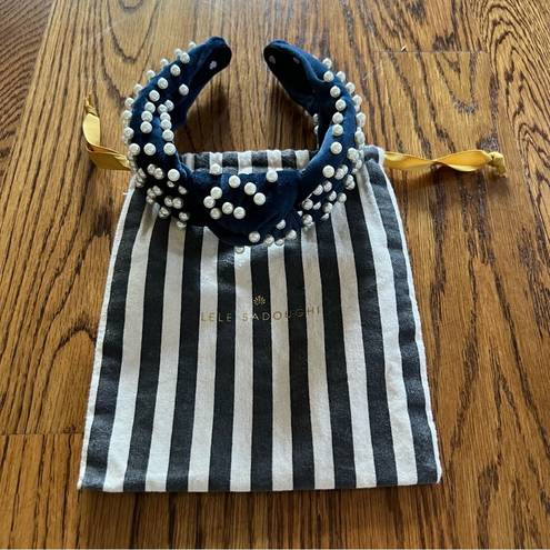 Lele Sadoughi Like New!  Navy Blue Velvet Headband with Pearls