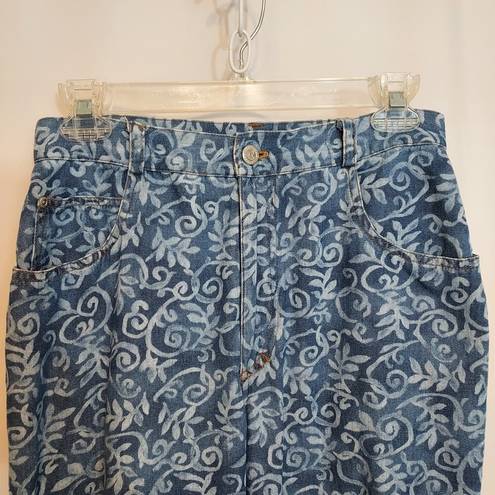 Carole Little  VINTAGE Sport Blue White Floral Denim High Rise Straight Leg Jeans