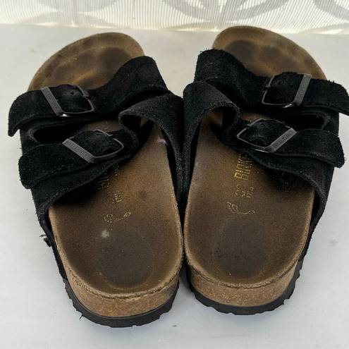 Birkenstock  Arizona Two Straps Black Suede Slide Sandals Womens Size 38 EU 7 US