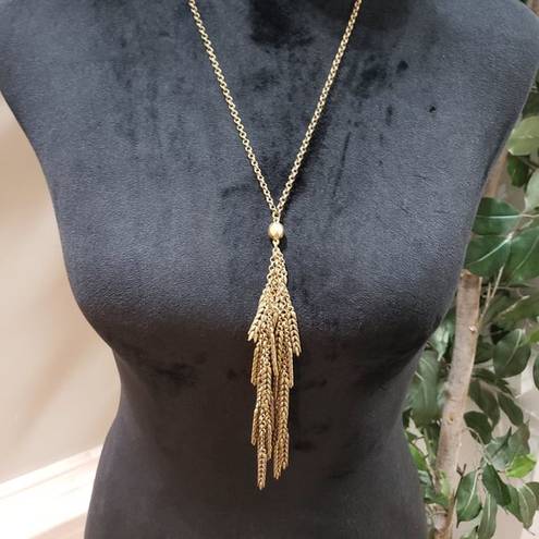 Monet Vintage  Tassel Gold Tone Long Chain Pendant Necklace