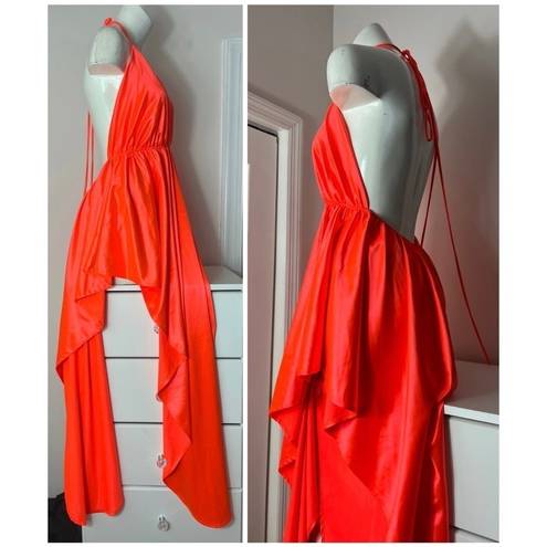 Day & Night Neon Orange Deep V-Neck Halter Asymmetrical Hi Low Dress Size Medium