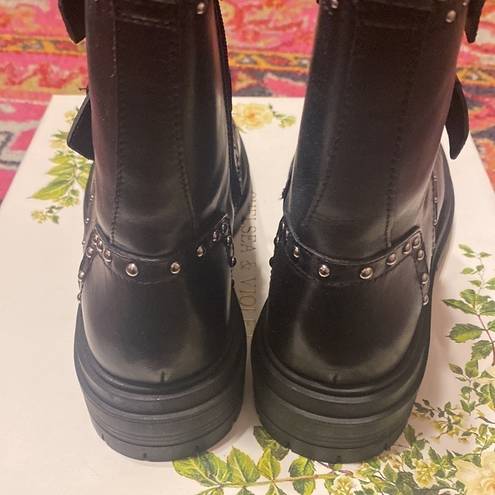 Chelsea and Violet  rhea black leather combat boots size 8 NWT