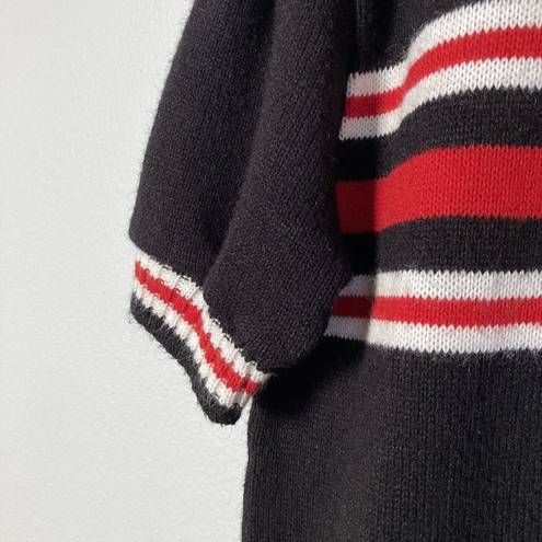 Krass&co Vtg‎ Dehen Knitting  Cheerleader Sweater Collared Black Red White Stripe Jen