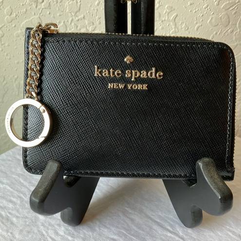 Kate Spade :Black Darcy Medium L-zip 4-card slot with coin area- wear on keychain