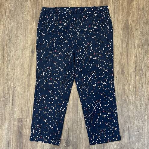 Talbots  Size 16 Signature Chino Pants Navy Blue Bird Print Straight Leg Cropped