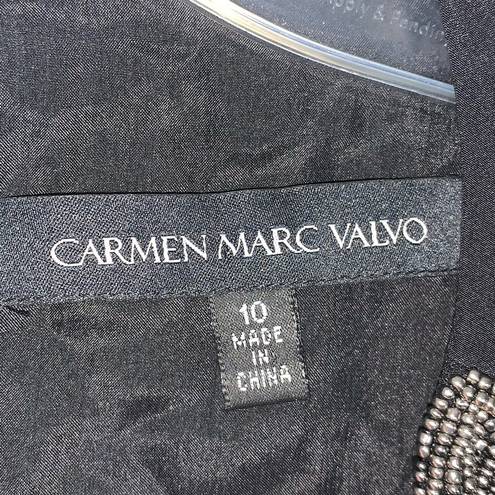 Carmen Marc Valvo  Silk Beaded Sleeveless Blouse Bib Black Size 10