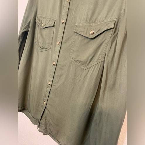 Harper  Womens Large Button Up Utilty Shirt Green Long Sleeve Western Super Soft