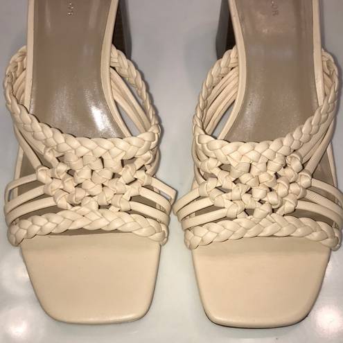 Ann Taylor  Women’s Leather Cream Woven Braided Square Toe Chunky Block Heels