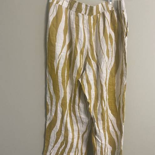 Rachel Zoe  Women’s Stripe 100% Linen Pull On Cropped Pants Golden Yellow Size XL