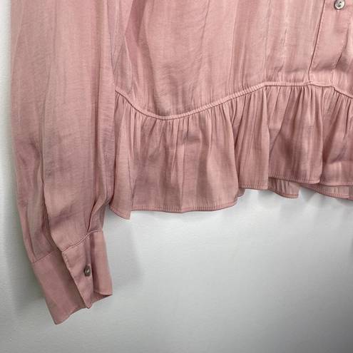 Natori Josie  Pink Long Sleeve V-Neck Soft Blouse Women's Size Small S