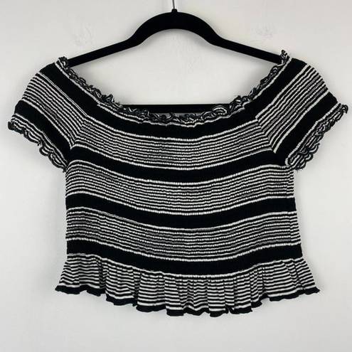 Sky And Sparrow  Crop Top Black & White Smocked Cropped B&W Stretchy Small S