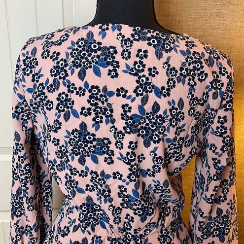 J.Crew  Size 4 Surplice Peplum Floral Top Pink Blue Spring Flowers Tailored