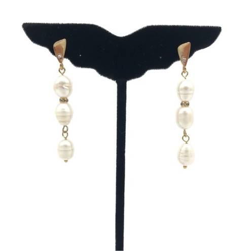 Ettika NWT  18K Gold-Plated 10MM Freshwater Pearl Cubic Zirconia Dangle Earrings