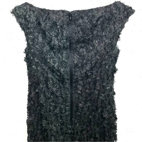 W By Worth  3D Roses Sleeveless Sheath Dress Bateau Neck Textured Lined Black 2