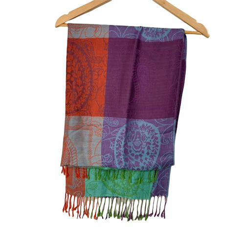 Boutique  Multi Colored Purple Orange Green Fringe Scarf