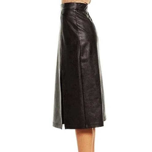 Spanx Leather-Like Midi Skirt Noir A-Line Shiny High-Waist Pencil Mid-Length S