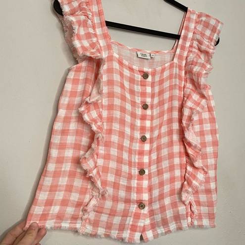 True Craft  Gingham Ruffled Pink Blouse