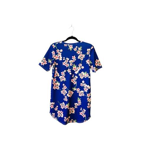 Boohoo Blue Cherry Blossom Floral Print Cutout Round Hem Mini Dress