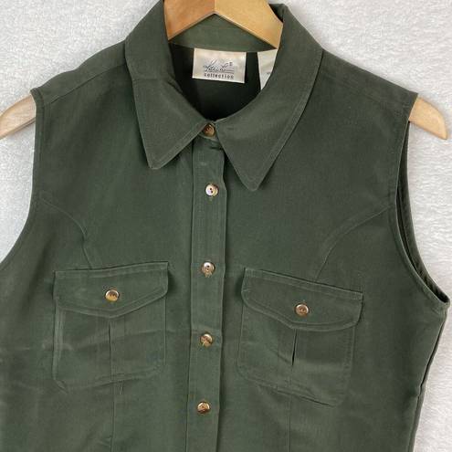 Kathie Lee Collection Vintage  Womens Button Blouse Olive Collared Vest Size M