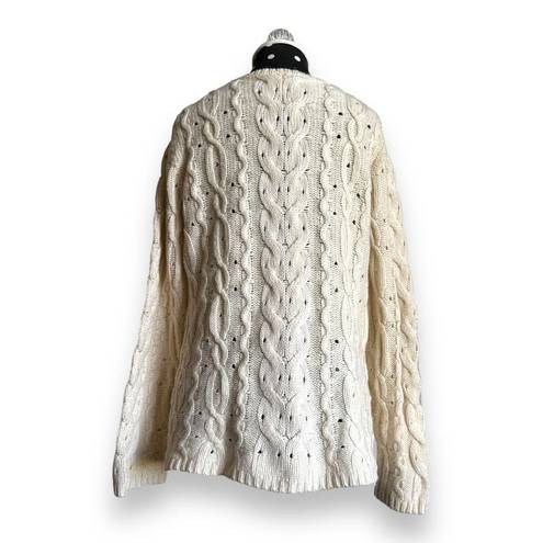 Coldwater Creek  Womens Sweater Sz M 10 12 Cream Ivory Chunky Cableknit Pullover