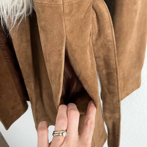 Paige  Kairo Suede Leather Penny Lane Faux Fur Jacket Light Camel Tan Small