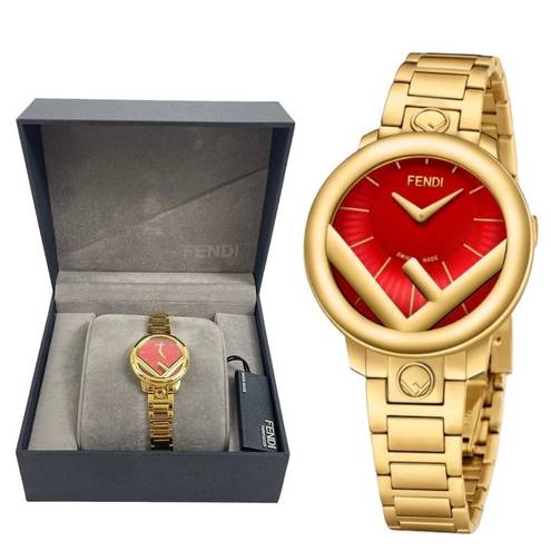 Fendi  Timepiece Run Away Red Dial Watch 28mm Gold Logo Unisex