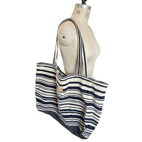 LES TOILES DU SOLEIL Large Black & White Striped Canvas Bag