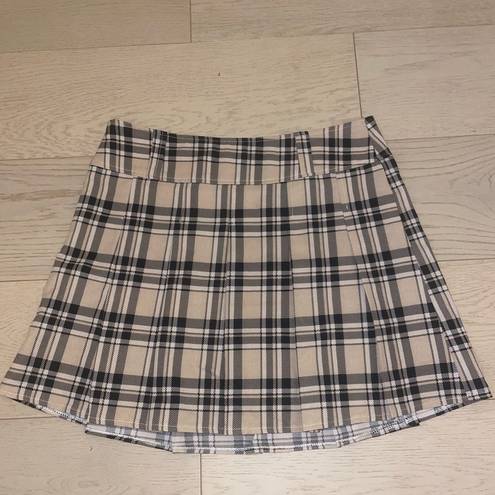 Preppy Plaid Pleated Skirt Tan Size L
