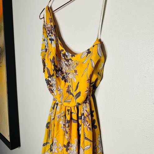 Shoshanna  Women's Yellow 100% Silk Carmela One Shoulder Floral Dress Size 12