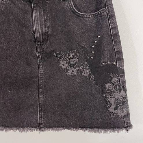 Mango  Women's Black Floral Embroidered A-line Denim Skirt Size XS